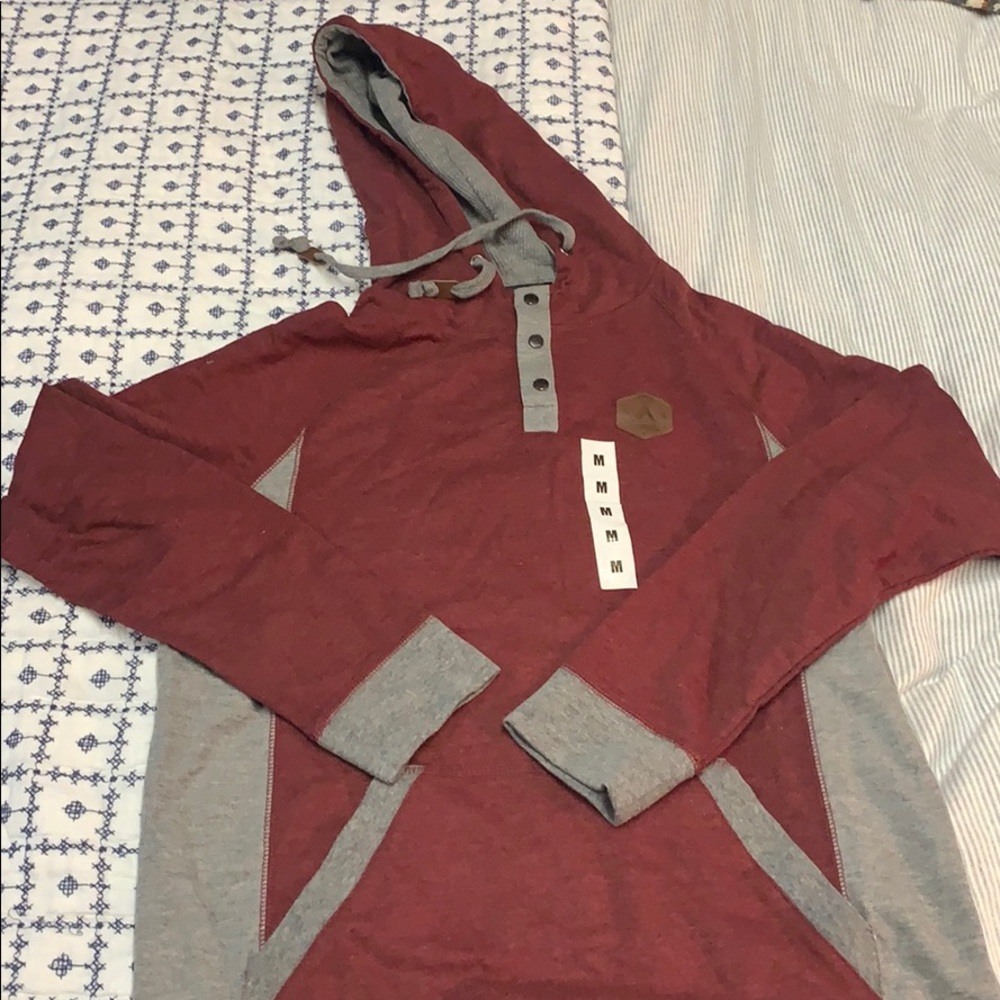 New Burgandy and Gray Dravus hooded long sleeve